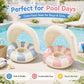 Baby Swim Ring Inflatable Summer Pool Float Seat with Canopy Sunshade Handles Cartoon Swimming Ring for Boys Girls Toddler 40lbs