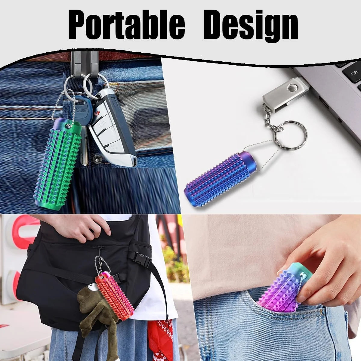 Pain Stim Fidget Toys Reduce Stress Roller for Adults Spiky Fidget Keychain for Anxiety Sensory Toys Novelty Gifts for Friends