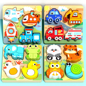 4-in-1 Wooden 3D Cartoon Animal Puzzle | Educational Toy for Kids