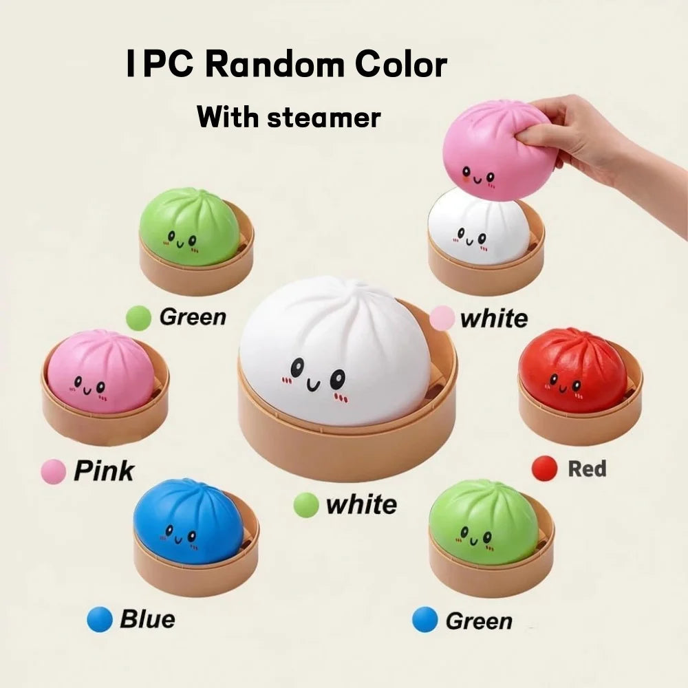 Large Dumpling Stress Ball with Steamer Colorful Squishy Bun Sensory Toy for Anxiety Relief, Squeeze Dough Ball for Adults&Kids