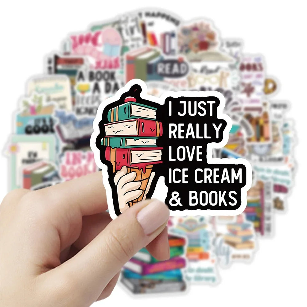 50pcs Cartoon Book Worm Book Reading Stickers Notebook Diary Motorcycle Skateboard Computer Decal Luggage Graffiti Sticker