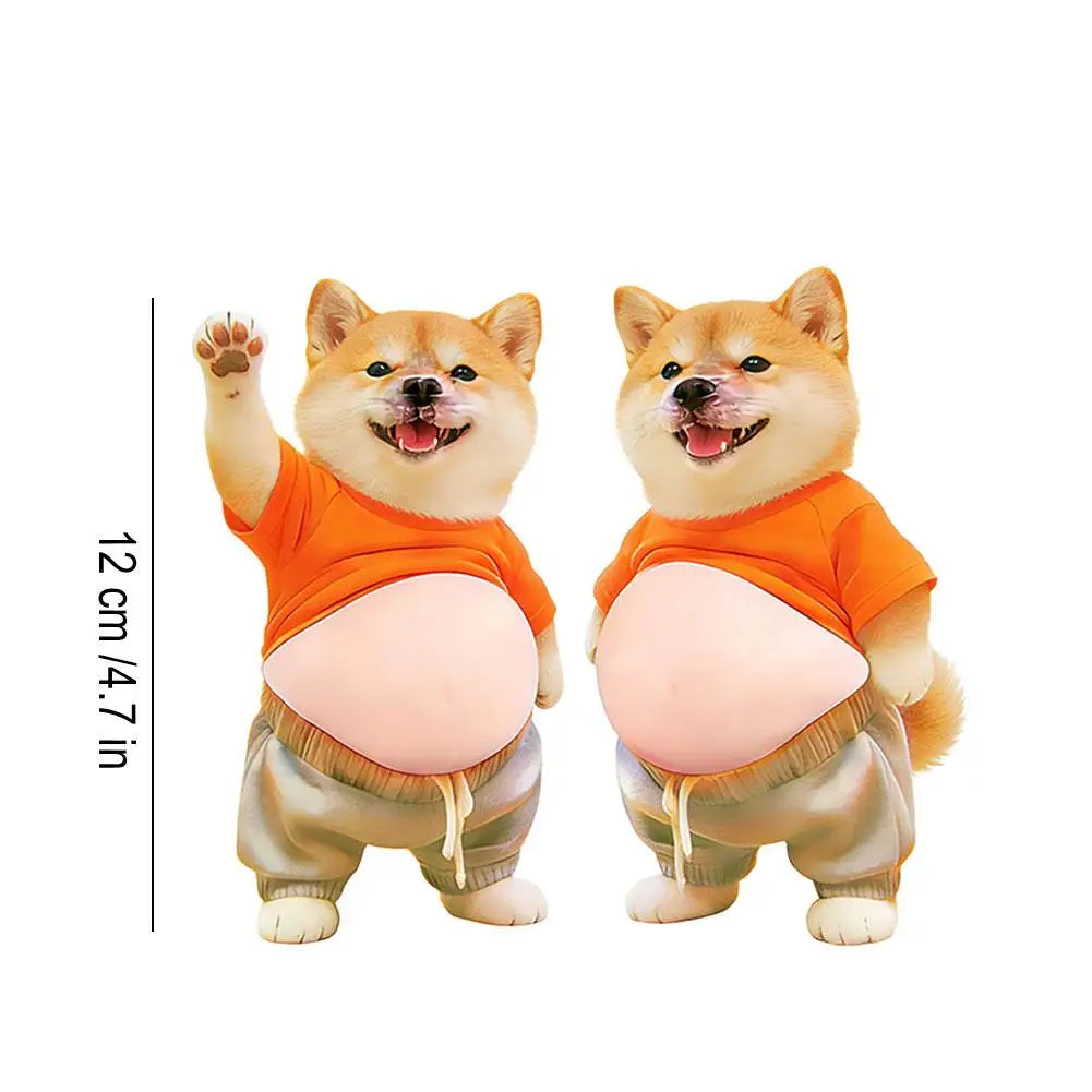 3D Shiba Inu Dog Belly Sticker, Cute Puppy in Orange Outfit with Soft Pink Background, Silicone Self-Adhesive Decal 1PCS