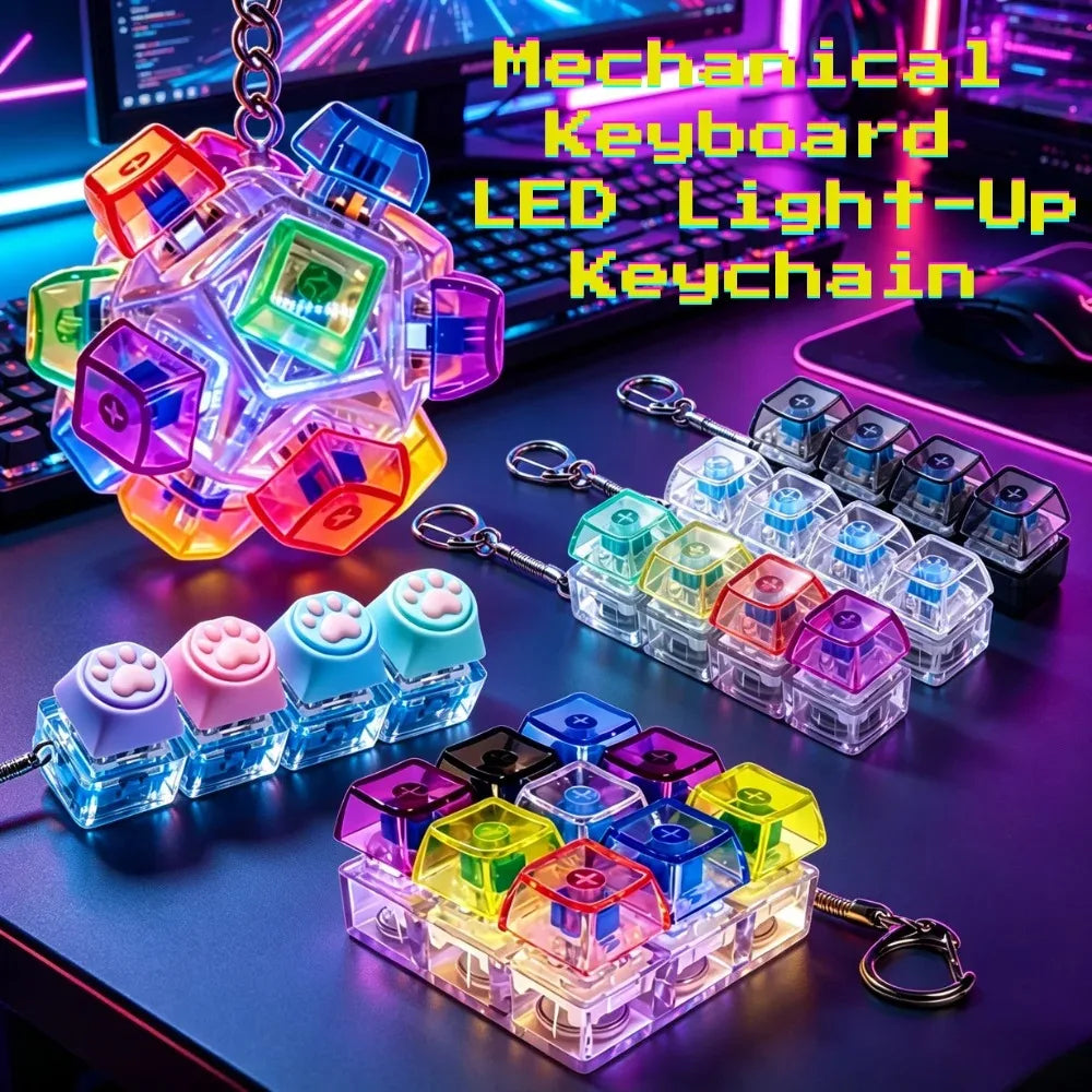 Luminous Keyboard Keychain, Pressable LED Button Fidget Toy,Office Desk Decor, Great Birthday Gift,Squeeze Relief Stress Anytime