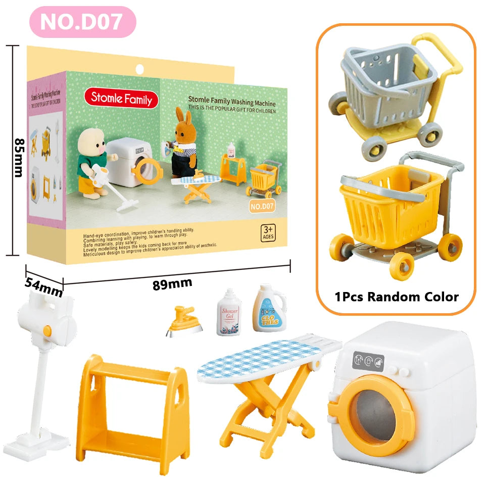 4pcs Dollhouse Miniature Furniture Set Rabbit Family Mini Toy House Set Play Game with Diverse Scenes Accessories Birthday Gifts