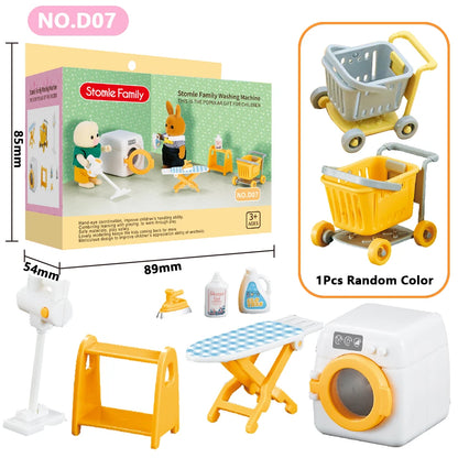 4pcs Dollhouse Miniature Furniture Set Rabbit Family Mini Toy House Set Play Game with Diverse Scenes Accessories Birthday Gifts