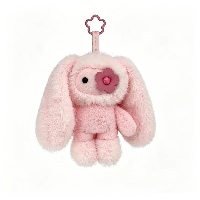 Cute Juju Rabbit Plush Keychain Flower Eye Bunny Stuffed Doll Kawaii Long Ears Animals Bag Pendant Car Keyring Toy Gift for Girl