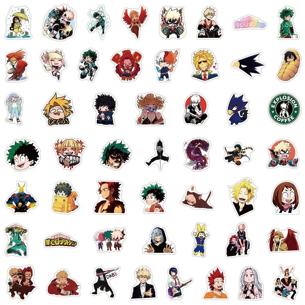 50Pcs My Hero Academia Stickers Set DIY Waterproof Decals for Skateboard Laptop Phone Luggage Notebook Fridge