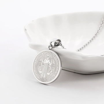 Catholic Saint Benedict Medallion Pendant Necklace Stainless Steel San Benito Collares Choker Women Men
