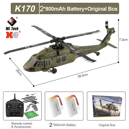 Wltoys K170 RC Helicopter UH-60L 4 Channel Remote Control Brushless Helicopters with Gyro and LED Light Durable Airplane Toy