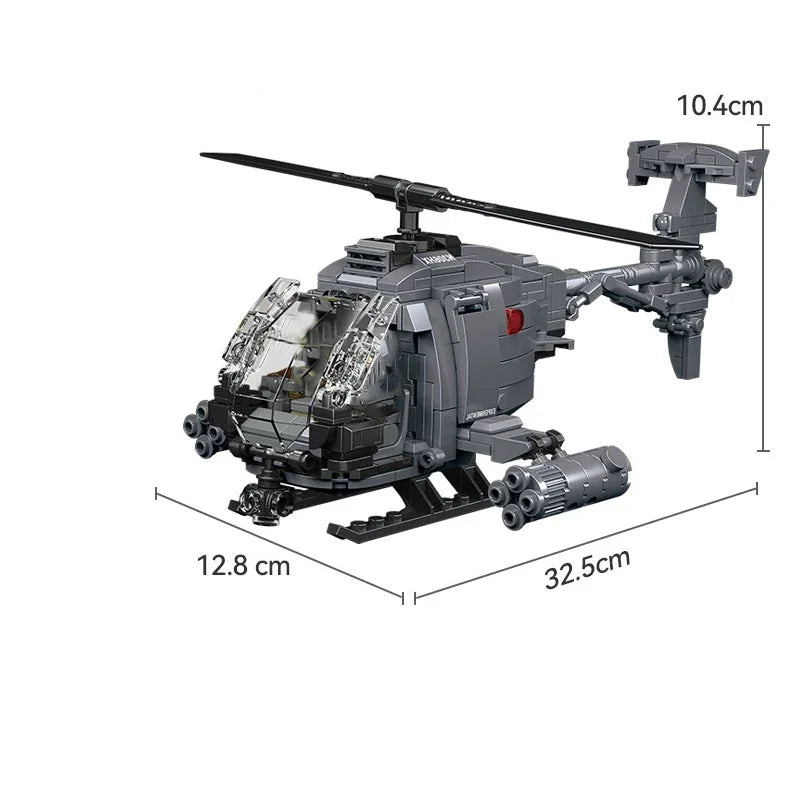 Diy Military  AH-6i Helicopter Fighter Model Aircraft Soldier Building Blocks Sets Airplane Dolls Brick Assemble Toys Gifts