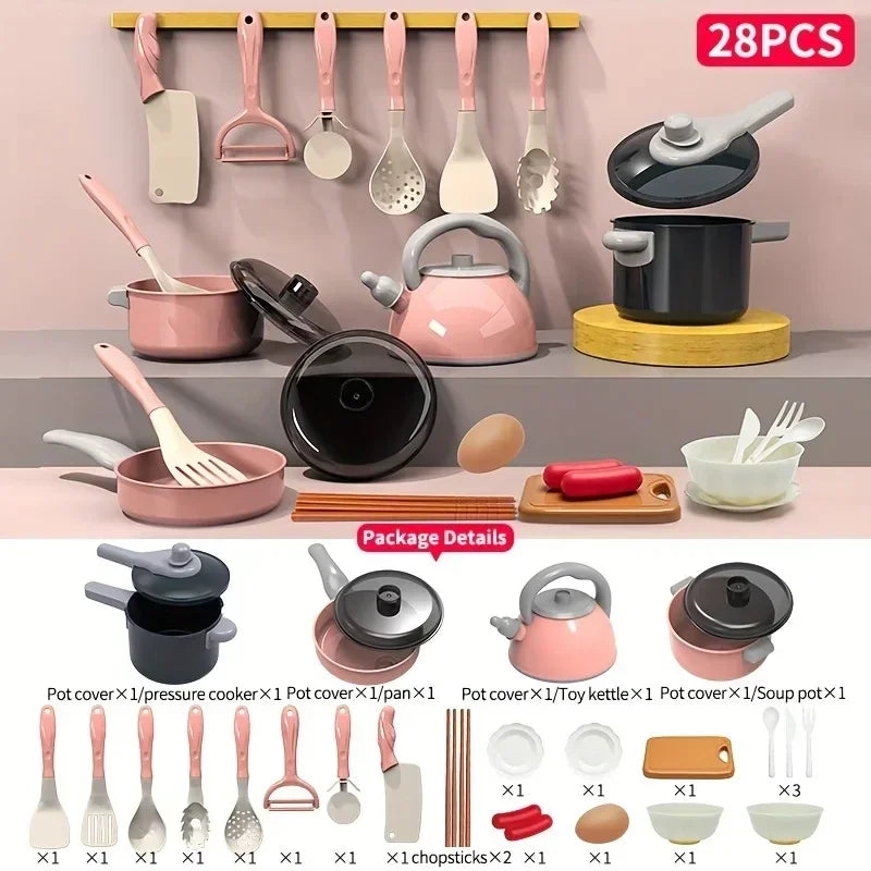 28pcs Mini Kitchen Accessories Kids Kitchen Toys Set Pretend Play Cooking Food Cookware Simulation Cooking Toys