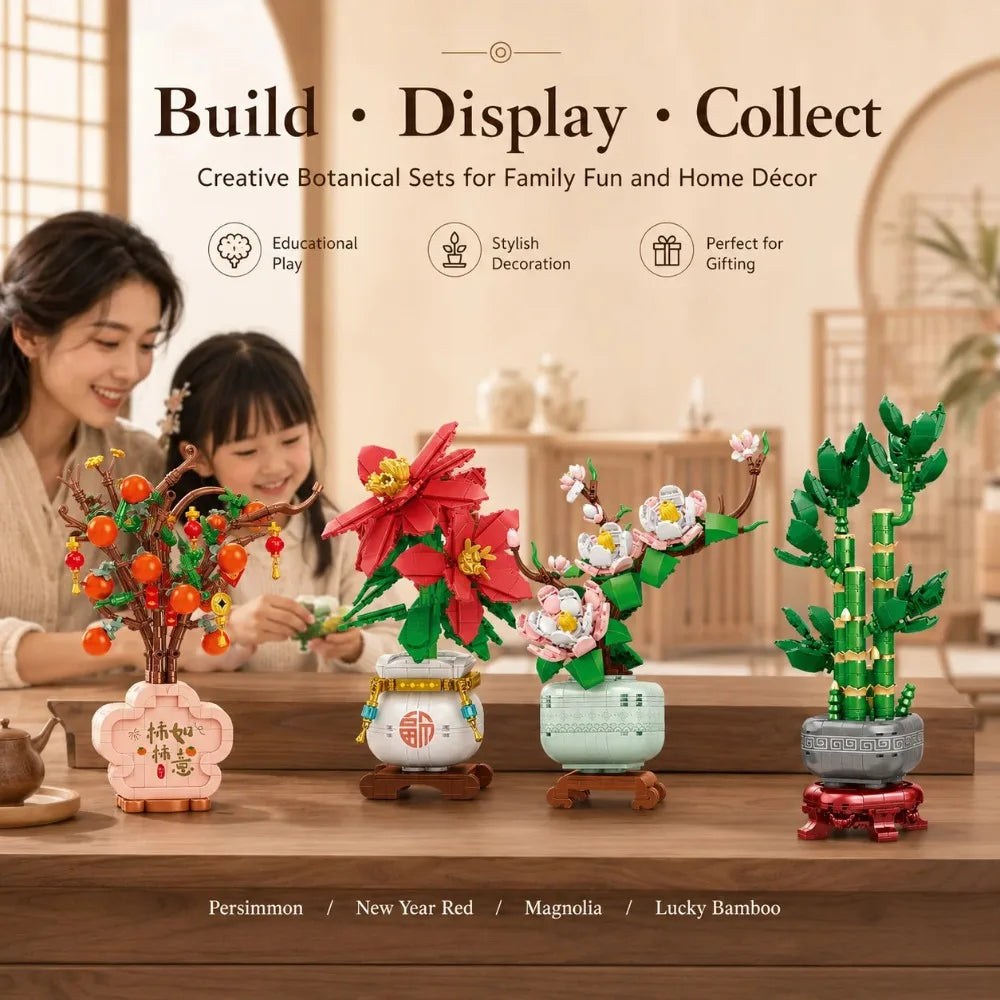 Orchid Building Blocks Flowers Bouquet Bonsai Plant Model Ornament Exquisite DIY Home Decorations Valentines Adult Child's Gifts