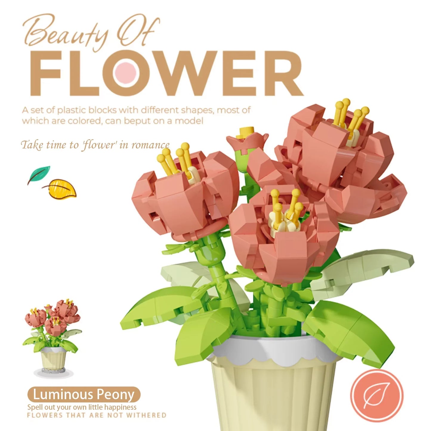 Small Particle Building Block Home Decor Series Flower Potted Plant Toys Set with Permanent Flowers Gift for Plant Arrangements