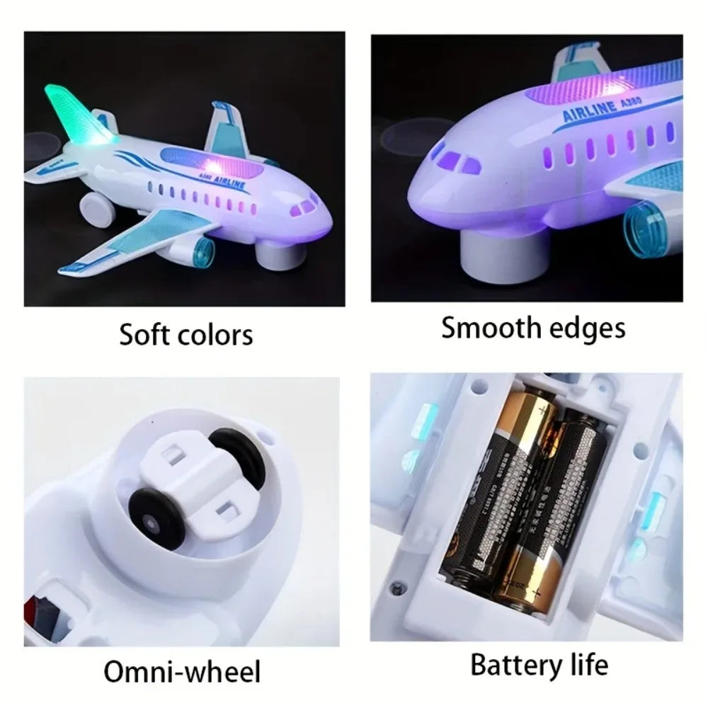 Aeroplane Toy Electric Airplane Toy with Flashing LED Lights & Sounds Bump and Go Musical Birthday Gift for Kids Boys Girls
