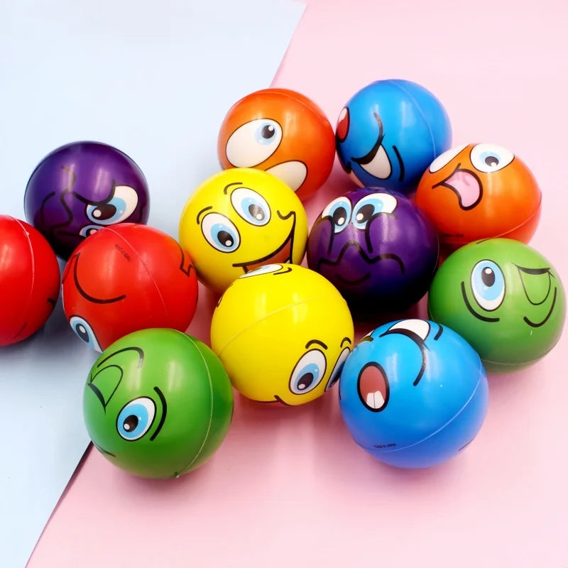 12Pcs Funny Sponge Pressure Expression Soft Ball Squeeze Funny Expression PU Foam Soothing Toy Wrist Action Sport Toy Ball