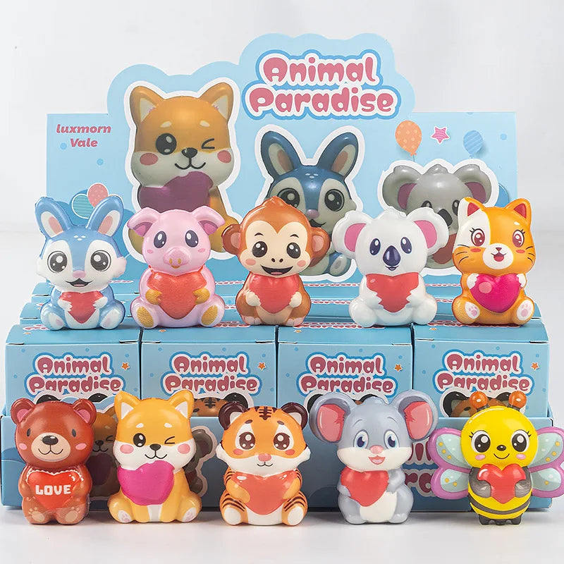 12pcs Set Slow Rebound Food Mystery Blind Box Cute Animal Cartoon Simulation Collectible Stress Reliever Fidget Squeeze Toy