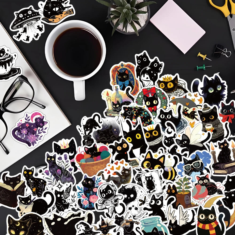 50PCS Dreamy Mysterious Star Black Cat Sticker Creative Aesthetic Art Collection Decoration Computer Guitar Scrapbook Gift Decor