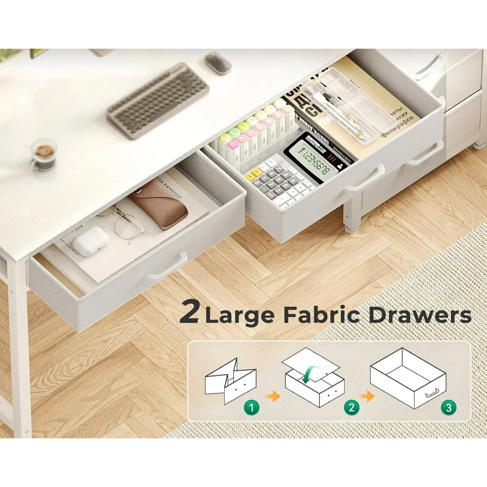 53 Inch White Computer Desk 5 Drawers Kids Study Desk Vanity Table for Girls Dressing Room Bedroom Home Office ODK