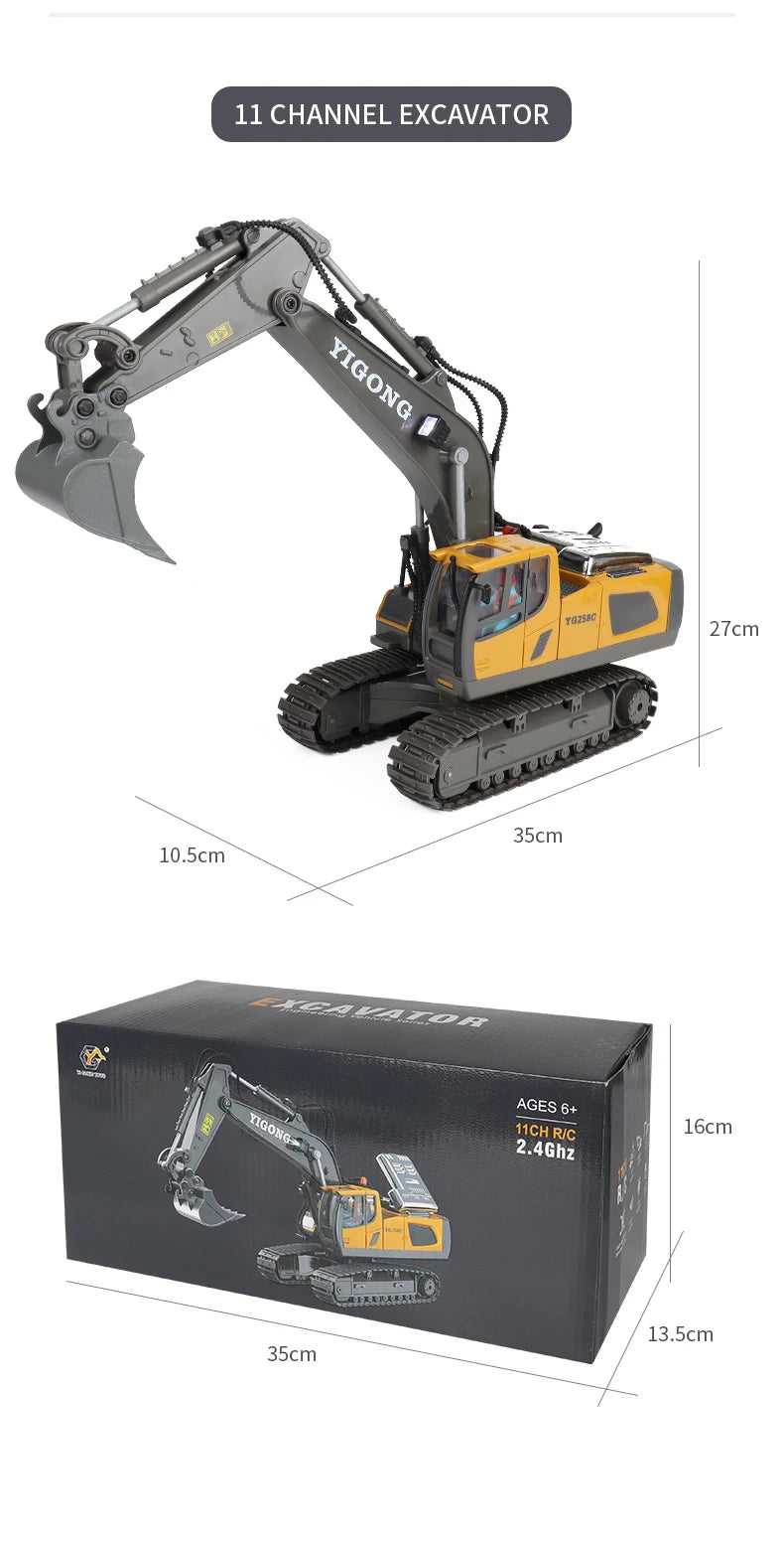 ZWN 2.4G Remote Control Excavator Dump Truck RC Model Car Toy Professional Alloy Plastic Simulation Construction Vehicle for Kid