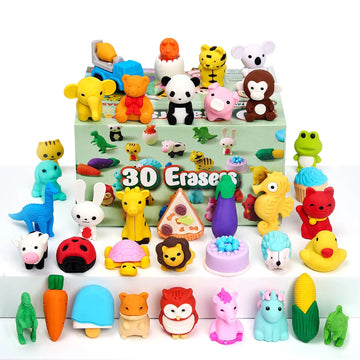 Joyfy 36 Pcs 3D Erasers Food Animals Erasers Bulk Fun & Cute Erasers for Pencil Desk Pets Classroom Prize Birthday Party Favors