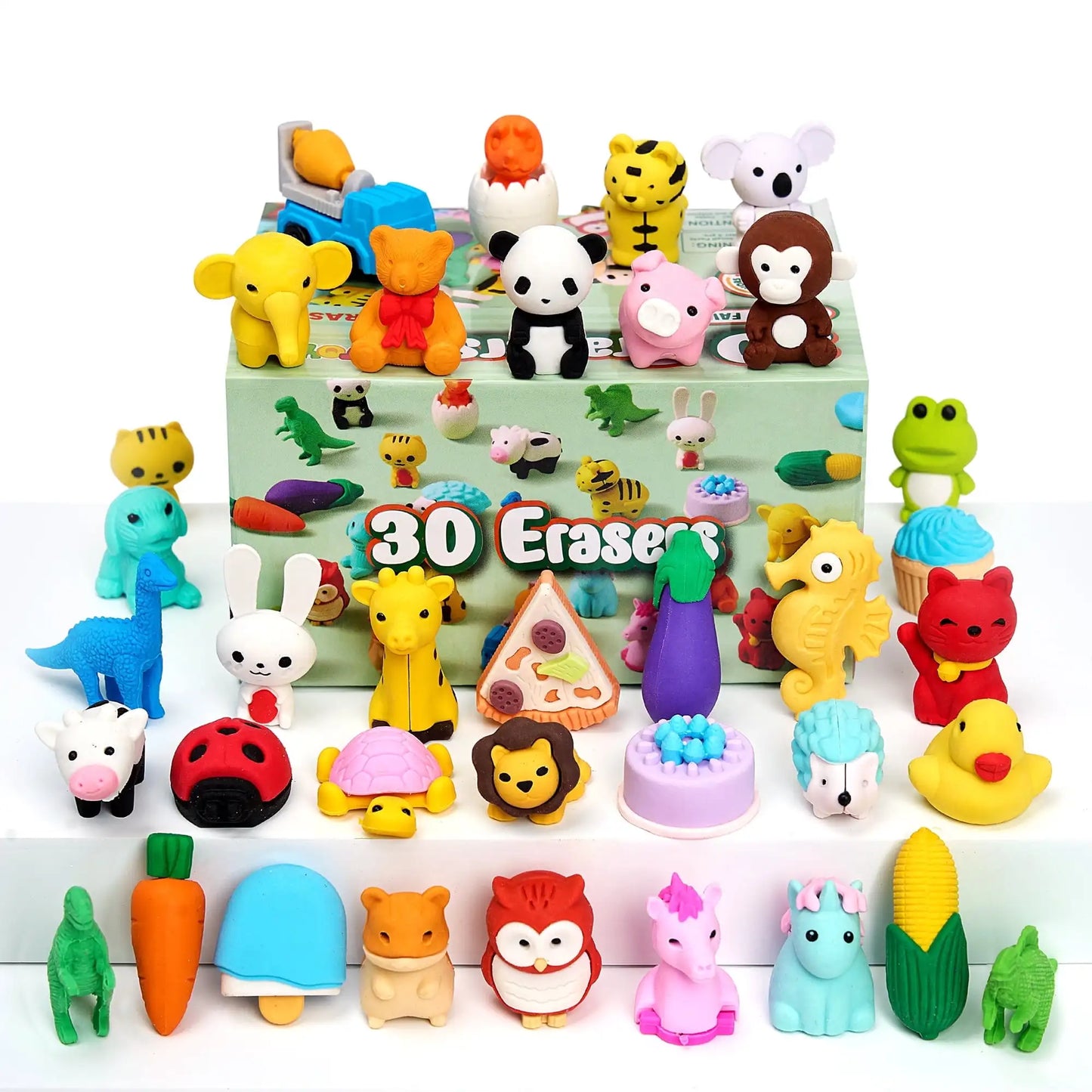 Joyfy 36 Pcs 3D Erasers Food Animals Erasers Bulk Fun & Cute Erasers for Pencil Desk Pets Classroom Prize Birthday Party Favors