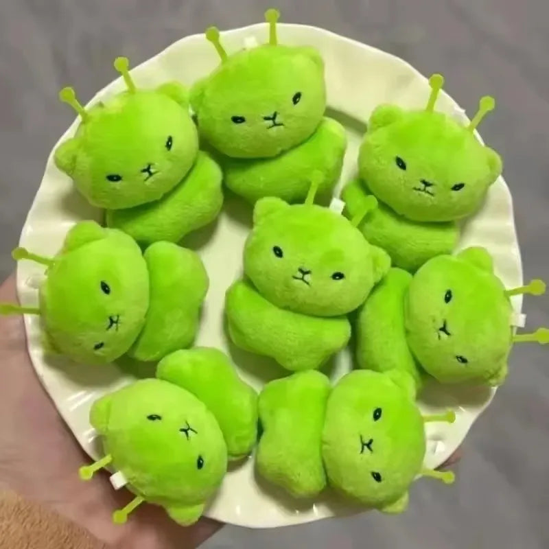 Mini Green Alien Cat Plush Keychains Furry Pendant For Couples Cute Cartoon Handbag Backpacks Key Chain Decor Gifts