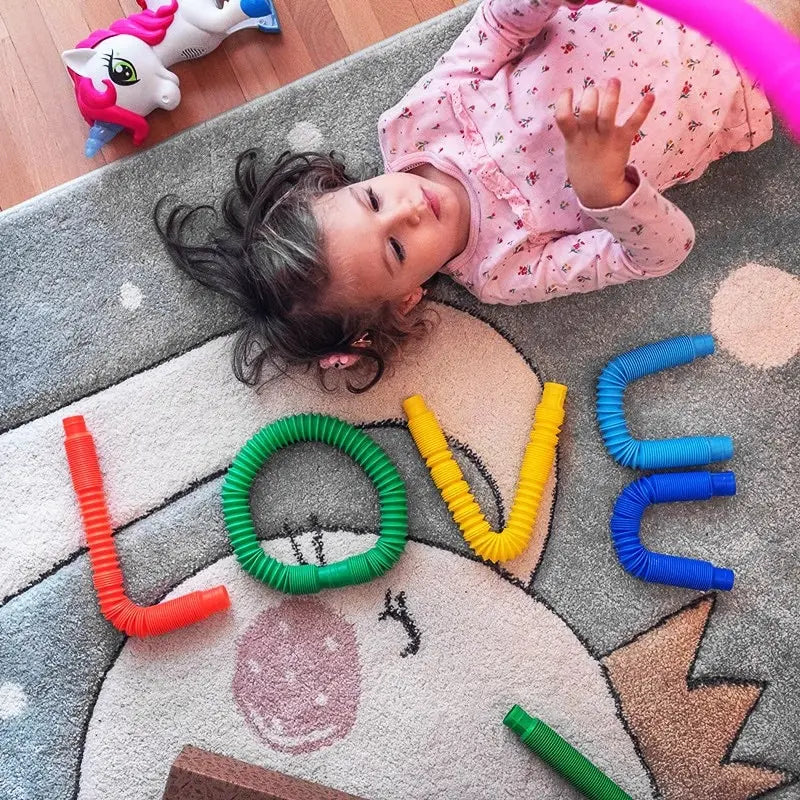 8/16/24 Pcs Colorful PopTelescopic Tube Stretching Corrugated Tube Children Adult Stress Relief Toy