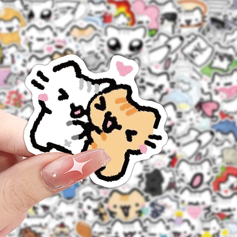 72PCS Line Kitten Daily Graffiti Sticker Cute Cat Cartoon Decal for Laptop Phone Guitar Cup Skateboard Waterproof Sticker