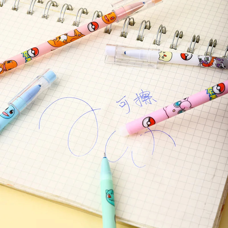 5pcs Pokemon 0.5mm Neutral Pen Cute Student School Supplies Cartoon Stationery Pikachu Anime Rubbable Pen Kids Birthday Gifts