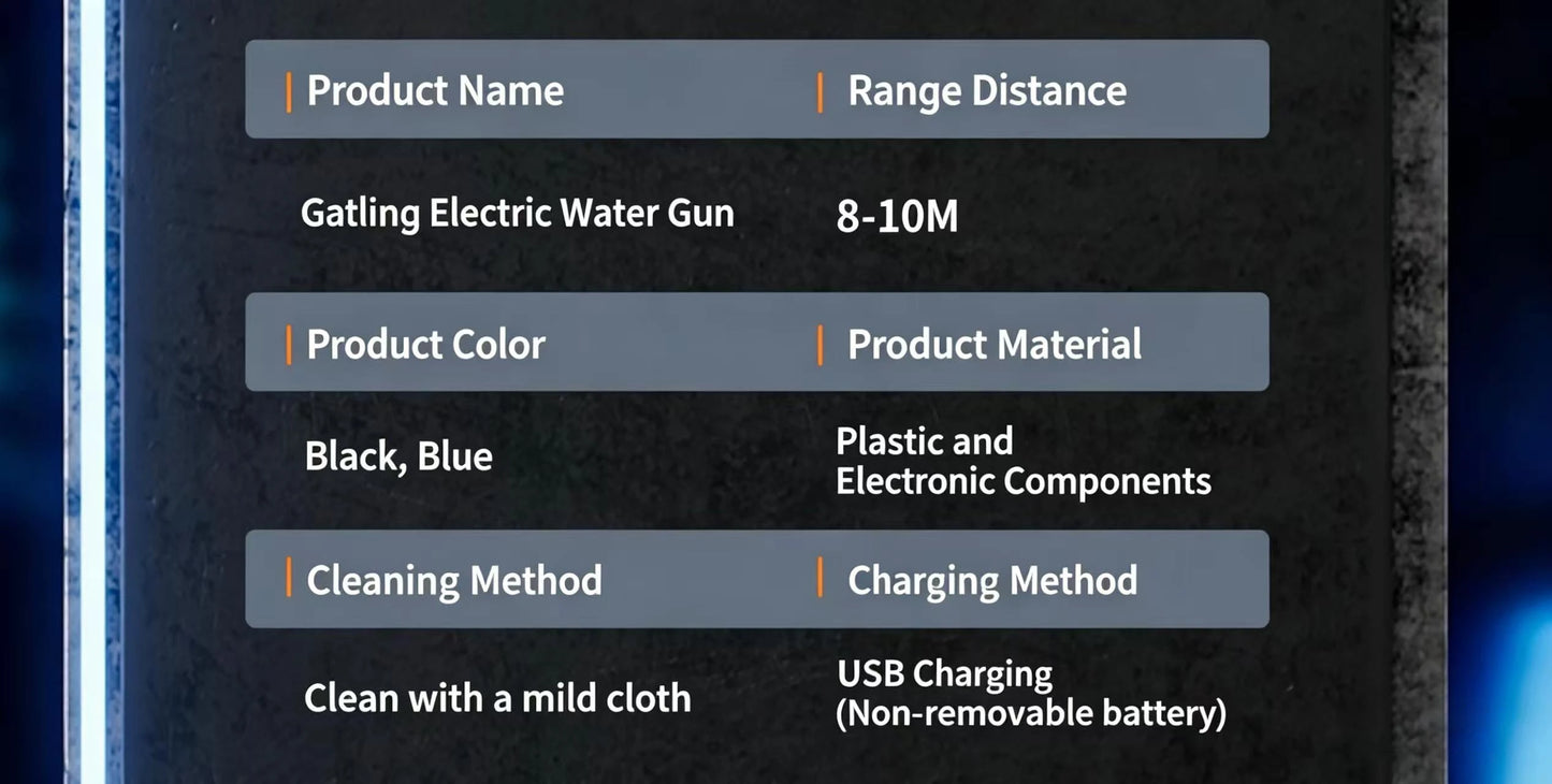 Gatling Rotating Electric Water Gun with Light-Up High Speed Continuous Shooting Powerful Water Blaster Summer Outdoor Toy