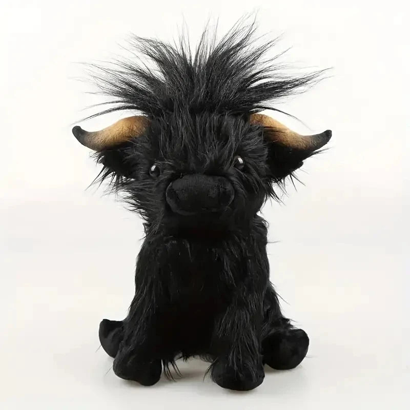 30cm Simulation Kyloe Cream Highland Cow Animal Plush Doll Soft Stuffed Highland Cow Cattlle Plushie Gift for Kids Boys Girls