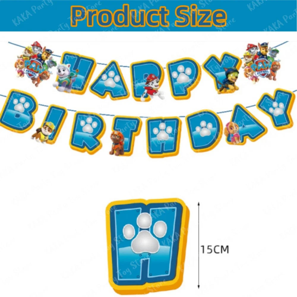 Paw Patrol Birthday Decoration Cartoon Puppy Paper Banner and 6 Hanging Swirls for Kids Boys Baby Shower Party Supplies Set