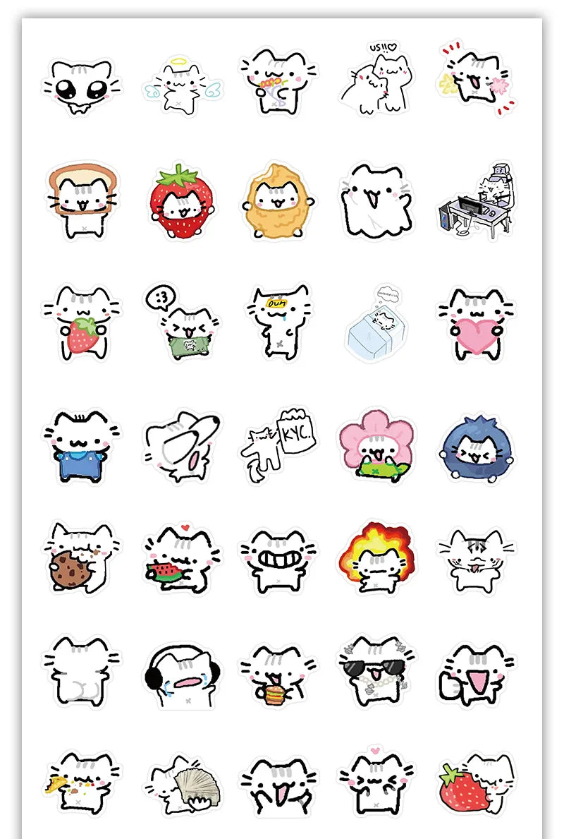 72PCS Line Kitten Daily Graffiti Sticker Cute Cat Cartoon Decal for Laptop Phone Guitar Cup Skateboard Waterproof Sticker