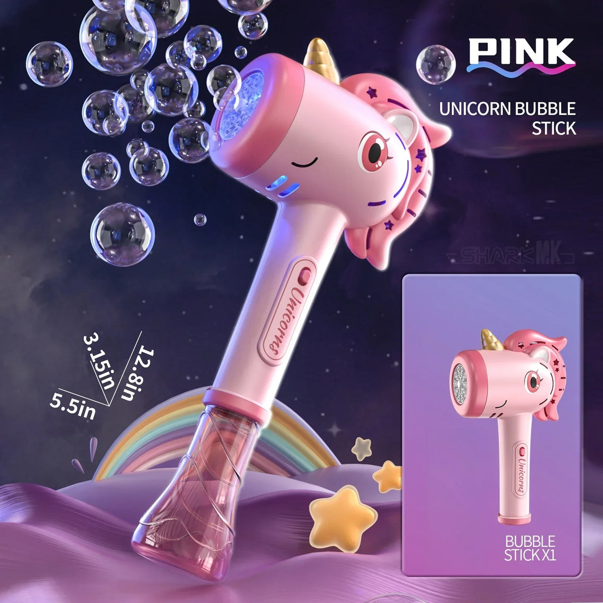 Bubble Machine Bubble Toy with Lights, Summer Outdoor Party Gift, Bubble Wand, Suitable for Young Kids, Unicorn Magic Wand