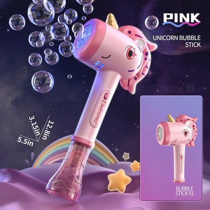 Bubble Machine Bubble Toy with Lights, Summer Outdoor Party Gift, Bubble Wand, Suitable for Young Kids, Unicorn Magic Wand