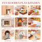 Robud Kids Wooden Pink Play Kitchen All in 1 Corner Set Includes Oven Refrigerator Washer Perfect Birthday Gift for Little Chefs
