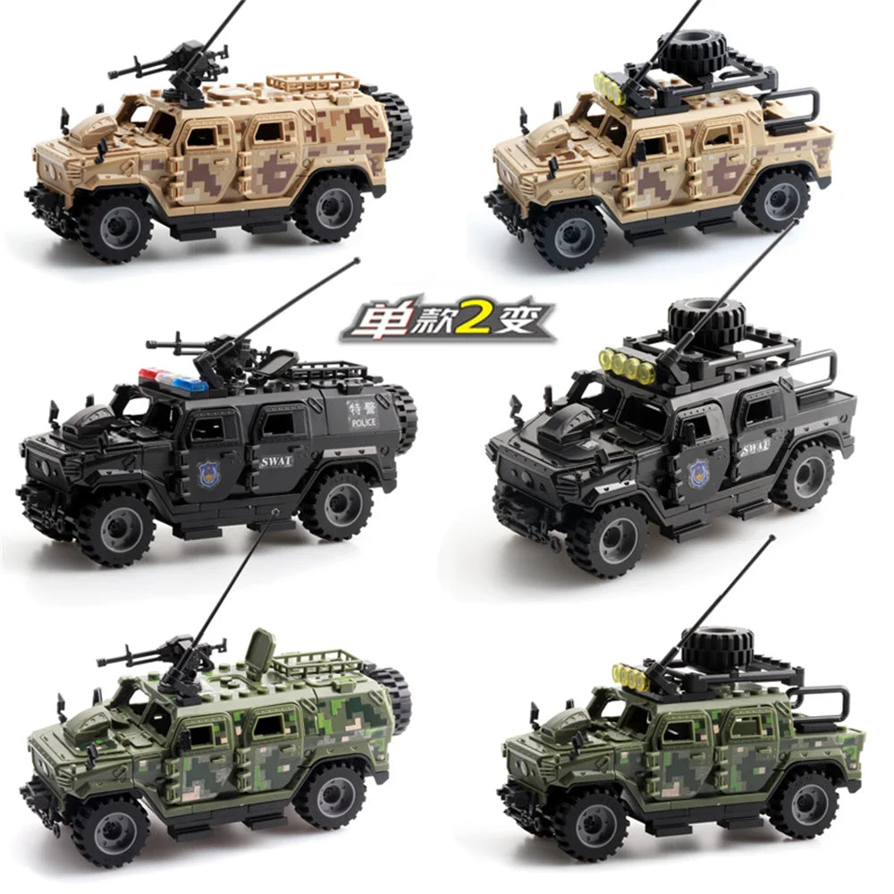 World War Army Military Soldiers Police SWAT Armored Vehicle Model Building Blocks Bricks Children's Toys Gift ﻿