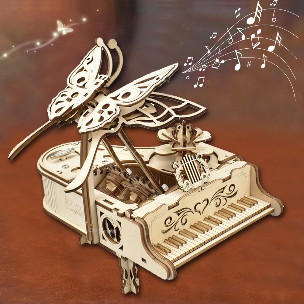 3D Wooden Puzzle Music Box Piano Model Kit DIY Assembly Musical Instrument Building Kits Home Decor Crafts Gift for Adults Kids