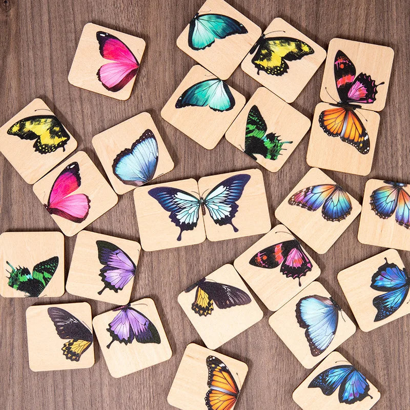 Wooden Visual Perception Color Shape Butterfly Puzzle Educational Toy With Storage Box, Gift for Children
