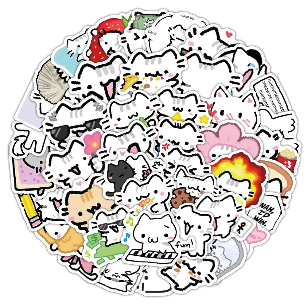 72PCS Line Kitten Daily Graffiti Sticker Cute Cat Cartoon Decal for Laptop Phone Guitar Cup Skateboard Waterproof Sticker