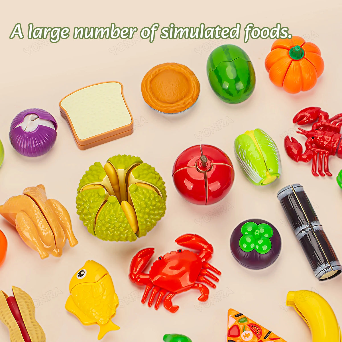 Cutting Play Food Toy for Kids Kitchen Pretend Fruit &Vegetables Accessories with Shopping Storage Basket Toy for Toddler Gift