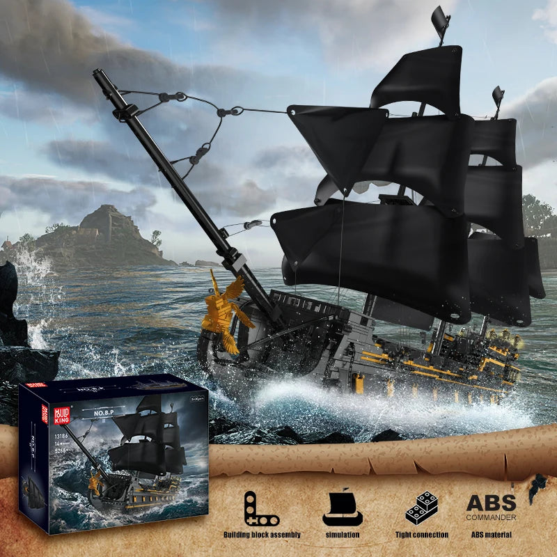 Mould King 13186 Pirate Ship Toys The Big Black Pearl Building Block Assembly Pirate Ship Brick Set Kids Christmas Gift