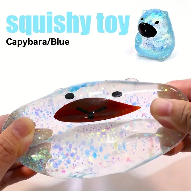 Cartoon Capybara Decompression Toy Soft Glitter Gummy Low Rebound Squishy Fidget Toy Stress Relief Tool for ADHD & Anxiety