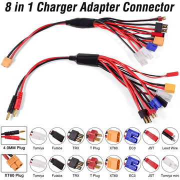 RC Charger Adapter Connector 8 In 1 Charger 4.0mm Banana XT60 TRX Tamiya Lipo for RC Car Drone Imax B6 B6AC Battery Cable