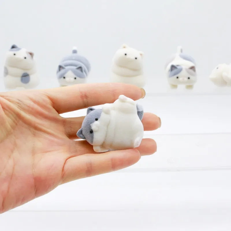 Flocked Fat Kitten Flocking Cats Blind Box Toys Kawaii Cute Doll Gifts Toys Collect Ornaments Gifts