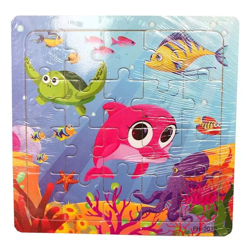New 20 Piece Wooden 3d Puzzle Cartoon Animal Vehicle Jigsaw Puzzle Montessori Educational Toys For Kids 3-6 Years Old