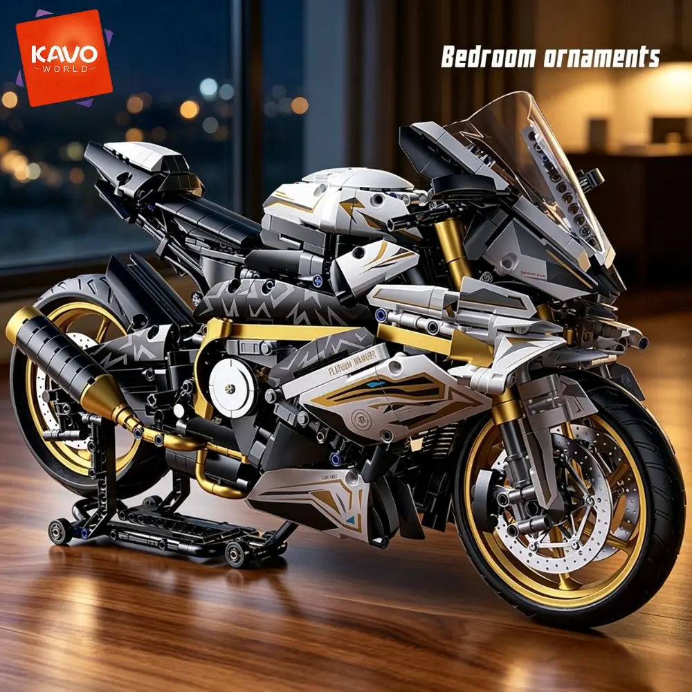 KAVOWORLD 1:5 Large Scale Sport Motorcycle Building Bricks Set 2078pcs DIY Motorbike Construction Model Kit Movable Steering Front Rear Suspension Simulation Chain Drive Home Decor Christmas Birthday Holiday Gift for Teens Me