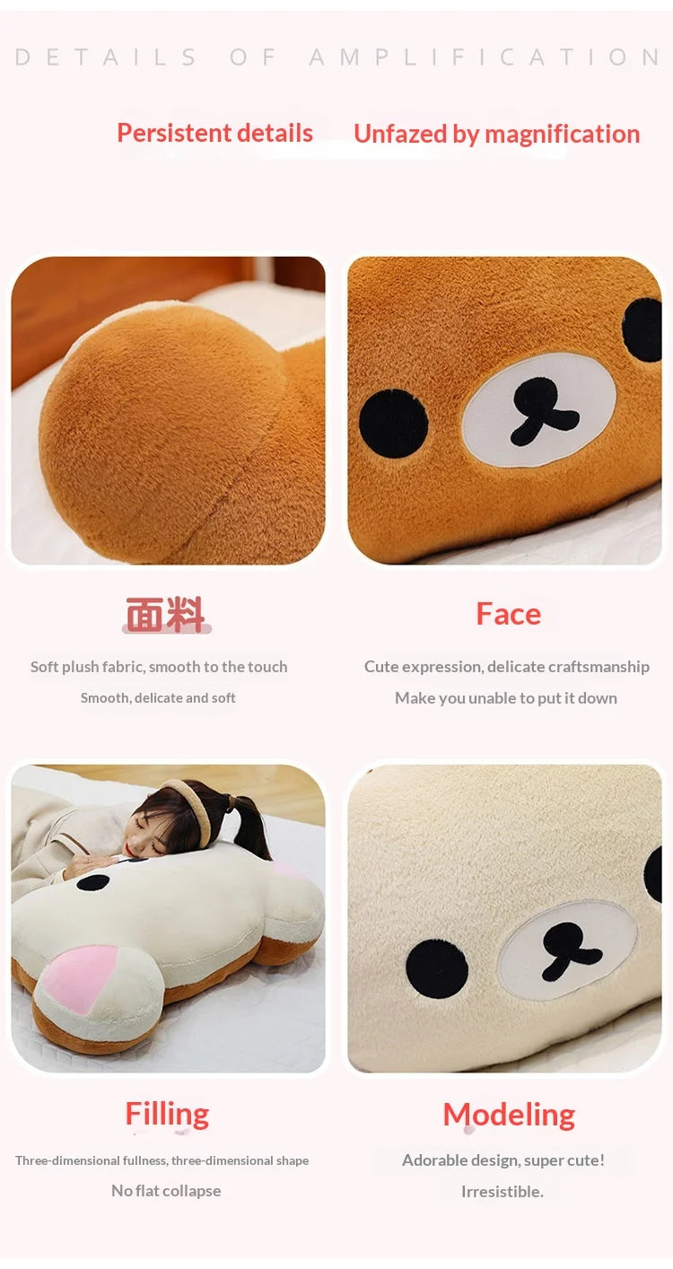 Cute Rilakkuma Big Head Plush Pillow Large Size Soft Stuffed Toy Cushion Bedroom Sofa Decor Unisex Birthday Gift For Adult