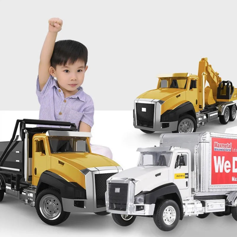 1:50 Alloy Truck Model Engineering Vehicle Excavator Bulldozer Head Dumper Truck Crane Tanker Toys For Children's Gifts