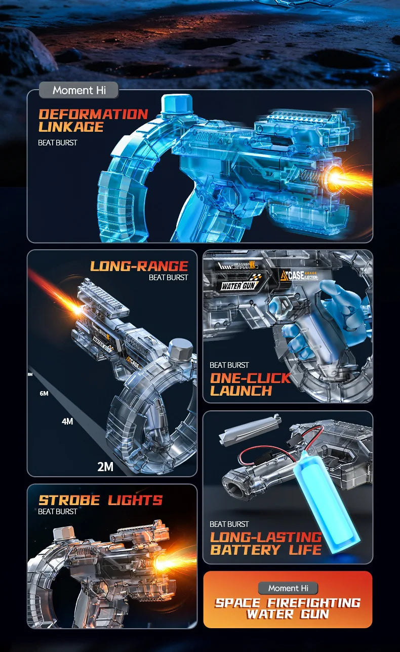 Gatling Rotating Electric Water Gun with Light-Up High Speed Continuous Shooting Powerful Water Blaster Summer Outdoor Toy